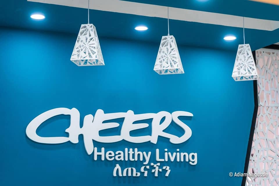Cheers branding at the company reception